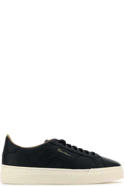 Santoni Shoes for Men Santoni Navy Blue Leather Sneakers