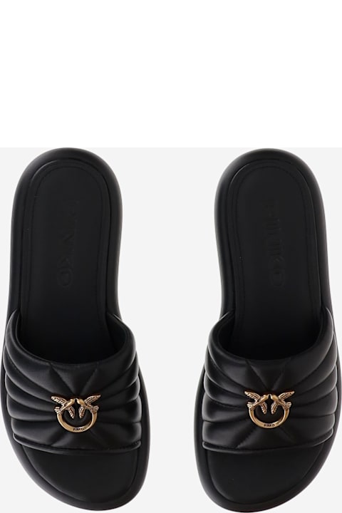 Pinko Fiona Leather Sandals Love Birds