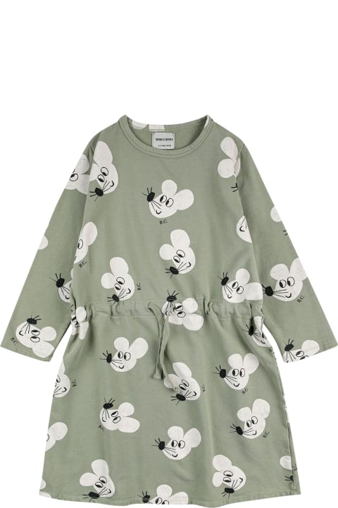 Bobo Choses Kids Bobo Choses Green Dress For Girl With Mice Print