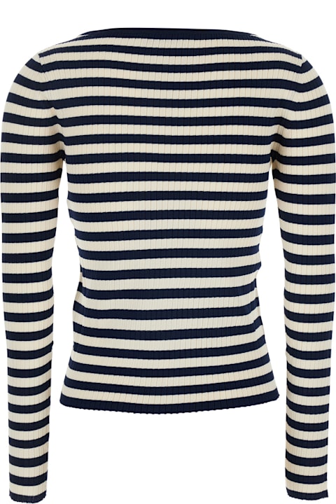 TwinSet for Kids TwinSet White And Black Top With Ribbed Design And All-over Striped Motif In Viscose Woman