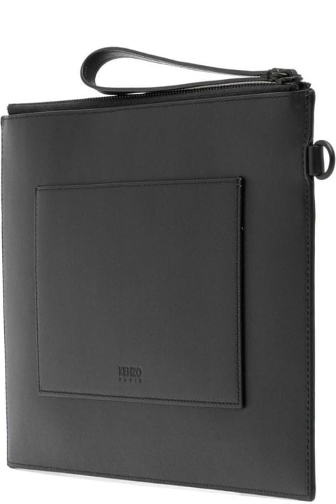 Black Clutch Bag With Printed Logo In Leather