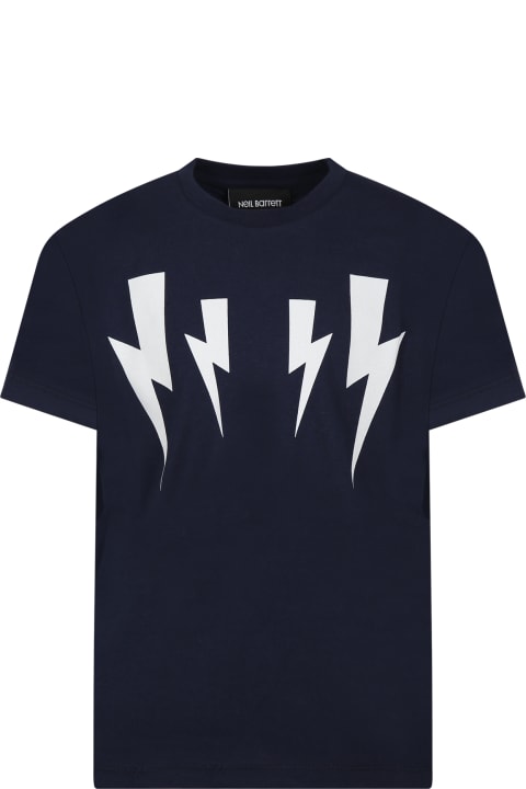 Neil Barrett for Kids Neil Barrett Blue T-shirt For Boy With Iconic Lightning Bolts
