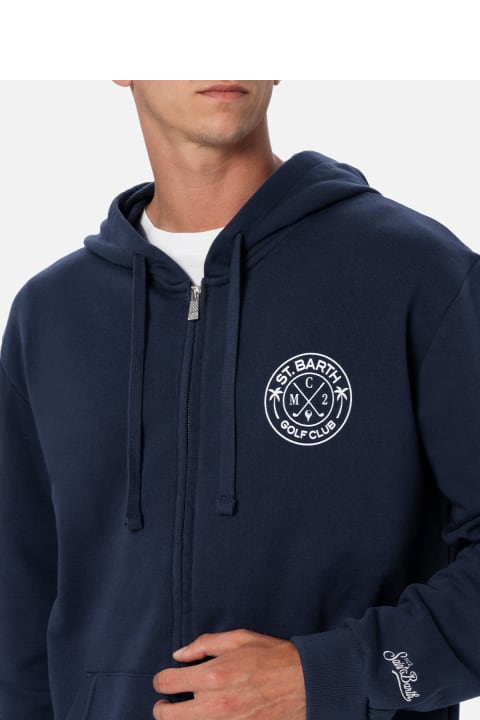 インテリア MC2 Saint Barth Man Zipped Cotton Fleece Hoodie Danny With Front And Back Print