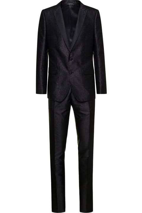 'martini' Black Single-brested Tuxedo Suit In Silk Lamé Jacquard Man