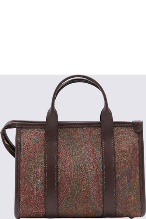 Etro Brown Cotton Mini Arnica Top Handle Bag