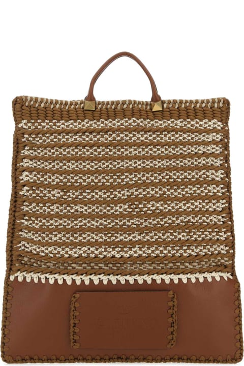 メンズ トートバッグ Valentino Garavani Multicolor Crochet And Leather Shopping Bag