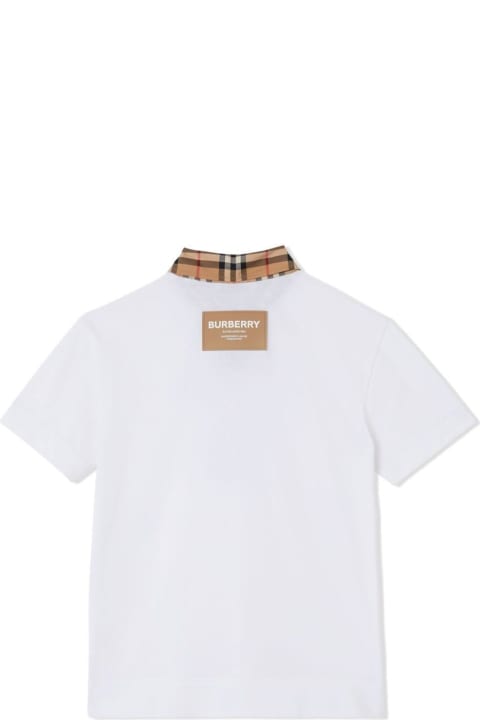 Topwear for Boys Burberry White Polo Shirt With Vintage Check Motif And Logo In Cotton Baby