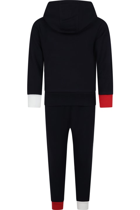 Moncler Bottoms for Boys Moncler Blue Suit For Boy With Logo
