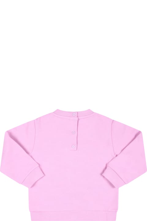 Fendi for Kids Fendi Fuchsia Sweatshirt For Baby Girl With Light Blue Logo