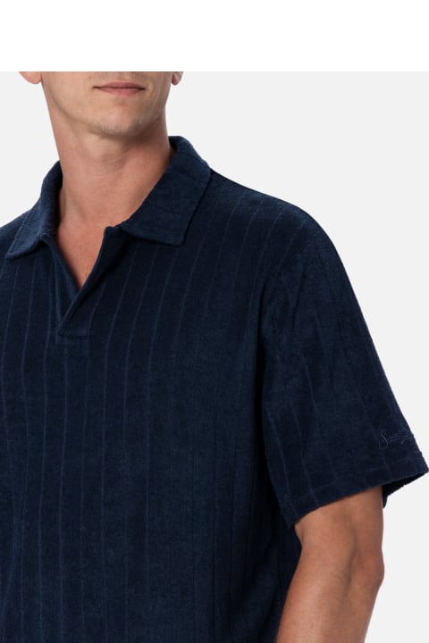 Fashion for Men MC2 Saint Barth Man Ribbed Blue Terry Polo Shirt Jeremy