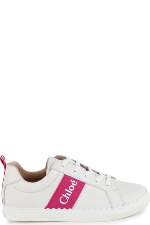 Shoes for Baby Girls Chloé White And Fuchsia Lauren Low Sneakers
