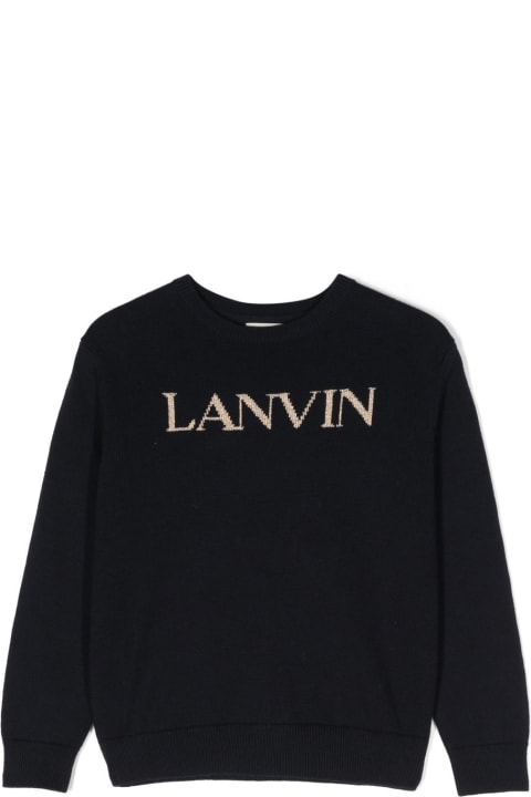 Lanvin Sweaters & Sweatshirts for Girls Lanvin Lanvin Pullover Blu Navy In Cotone E Lana Bambina