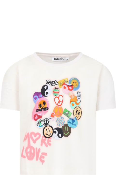 Molo for Kids Molo Ivory T-shirt For Girl With Smiley