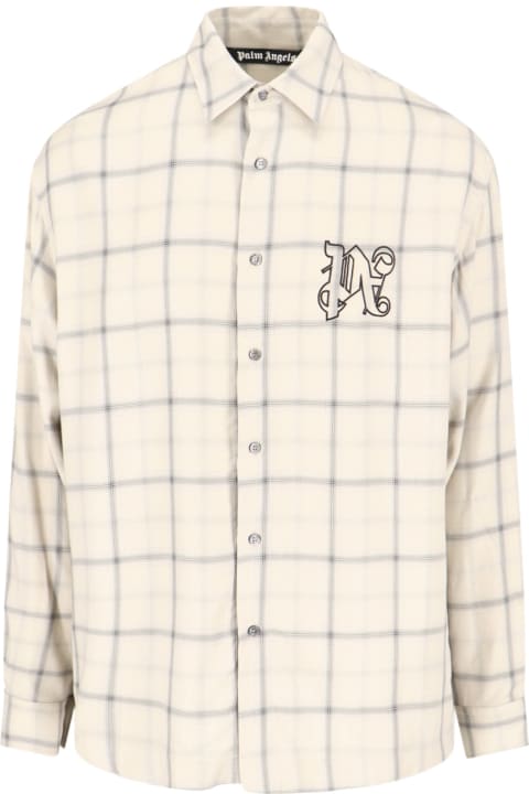 Palm Angels for Men Palm Angels Logo Embroidered Checked Long-sleeved Shirt