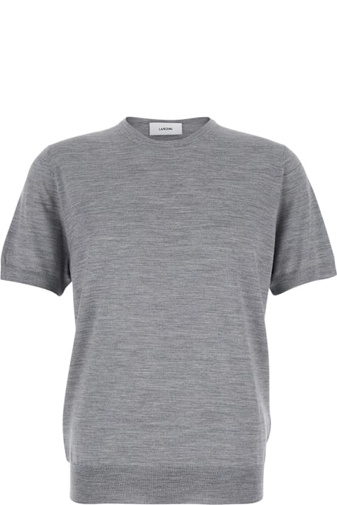 Lardini Topwear for Men Lardini Grey Ribbed Crewneck Sweater In Wool And Silk Blend Man