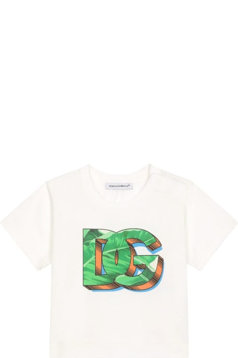 Topwear for Baby Boys Dolce & Gabbana White T-shirt With Rubberized Logo Print
