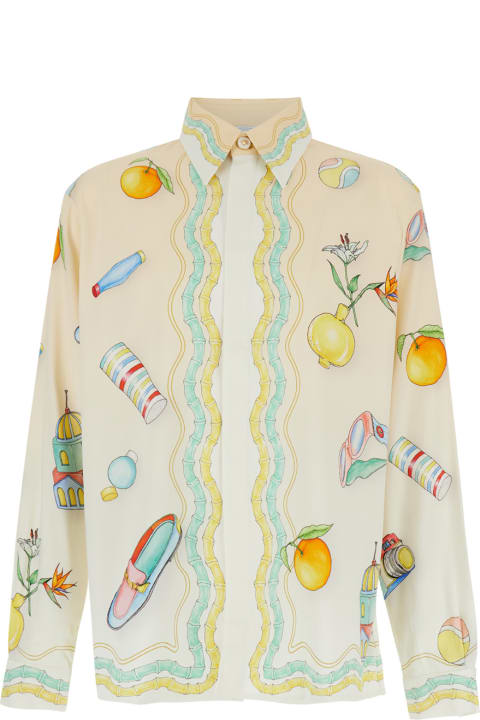 Casablanca قمصان لـ القسم الرجالي Casablanca Multicolor Long Sleeve Shirt With All-over Graphic Print In Cady Man