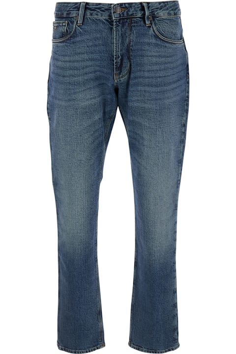 Homeware Emporio Armani Blue Jeans With Belt Loops And Logo Patch On The Rear In Denim Man