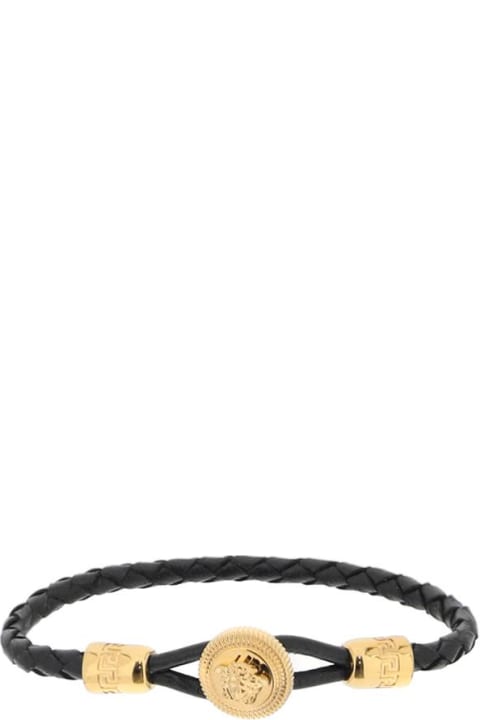 Versace Bracelets for Men Versace 'medusa Biggie' Black Leather And Metal Bracelet