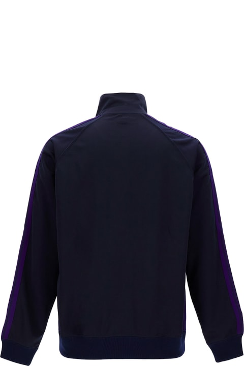 Blue High-neck Sweatshirt With Logo Embroidery In Tech Fabric Man