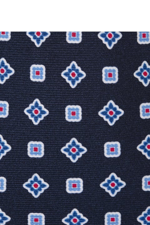 Ties for Men Kiton Blue Tie With Geometric Micro Pattern