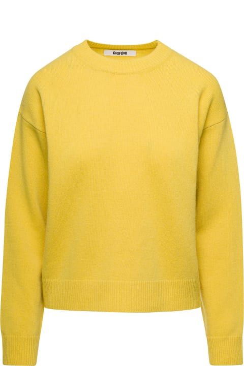 Yellow Crewneck Sweater With Ribbed Trim In Wool Woman