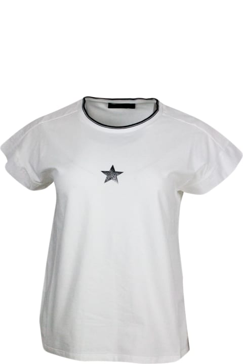 Lorena Antoniazzi Topwear for Women Lorena Antoniazzi Short-sleeved Crew-neck T-shirt In Stretch Cotton With Lurex Star On The Front