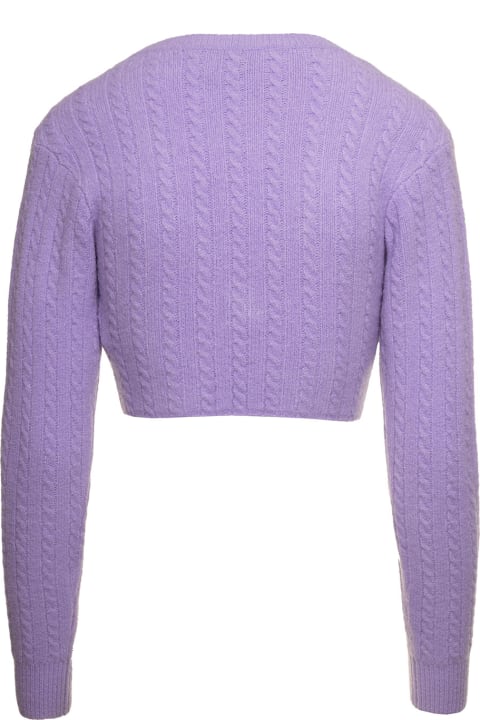 ウィメンズ Chiara Ferragniのニットウェア Chiara Ferragni Purple Cable-knit Cropped Cardigan With Embroidered Logo In Stretch Wool Blend Woman