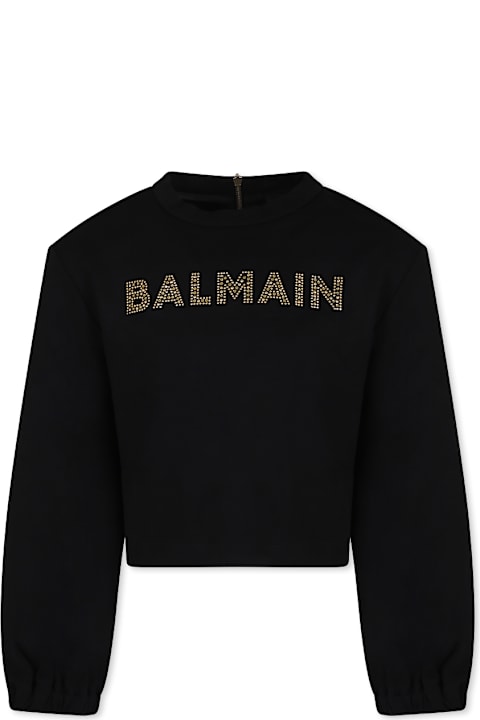 Homeware Balmain Black Crop Sweatshirt For Girl With Logo