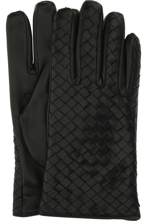 メンズ 手袋 Bottega Veneta Black Leather Gloves