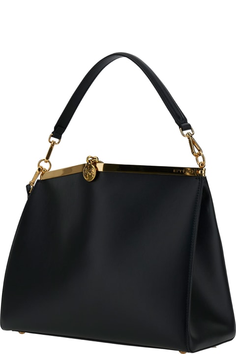 Fashion for Women Etro 'large Vela' Black Shoulder Bag With Logo And Pegasus Charm In Leather Woman