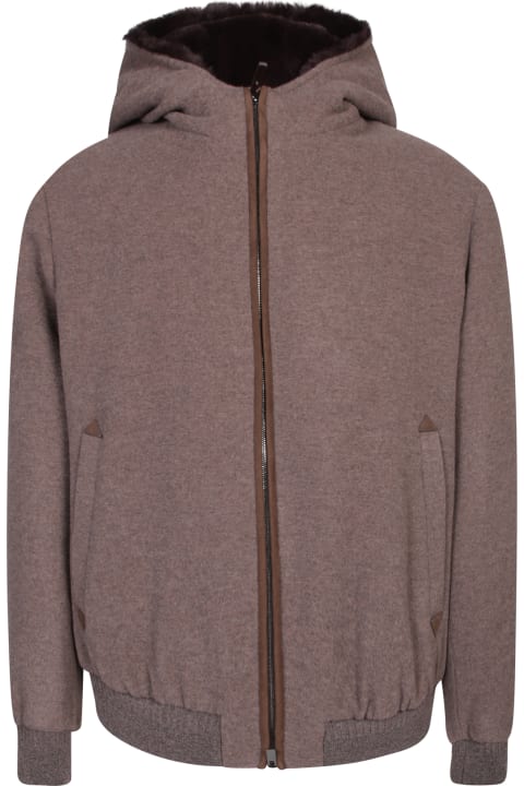 Canali for Men Canali Beige And Grey Eco Fur Zip Hoodie