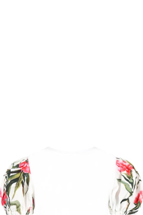 Topwear for Girls Dolce & Gabbana White T-shirt For Girl With Carnations