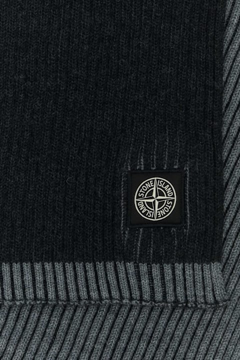 Scarves for Men Stone Island Dark Grey Wool Scarf