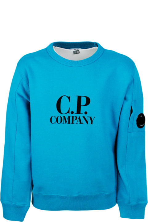 C.P. Company for Kids C.P. Company Long-sleeved Crewneck Sweatshirt In Breathable Cotton Fleece With Logo On The Chest And Eyeglass Lens On The Shoulder