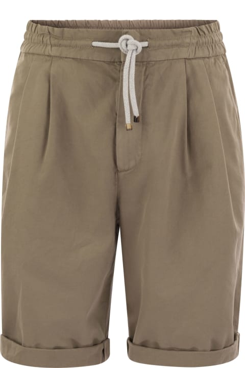 Brunello Cucinelli Clothing for Men Brunello Cucinelli Bermuda Shorts In Cotton Gabardine With Drawstring And Double Darts