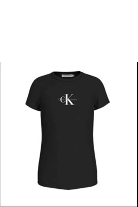 Calvin Klein قمصان بياقة دائرية وقمصان البولو لـ بنات Calvin Klein White T-shirt For Girl With Logo