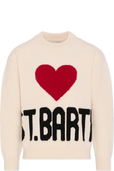 Homeware MC2 Saint Barth Ivory Sweater For Girl With Writing