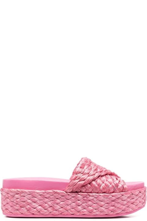 Ash Woman's Pink Woven Leather Slide Sandals With Platform
