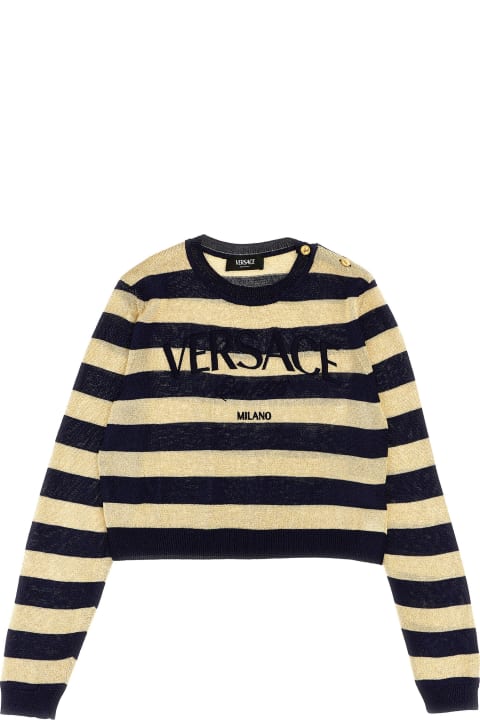 Topwear for Girls Versace Lurex Striped Sweater With Logo Embroidery