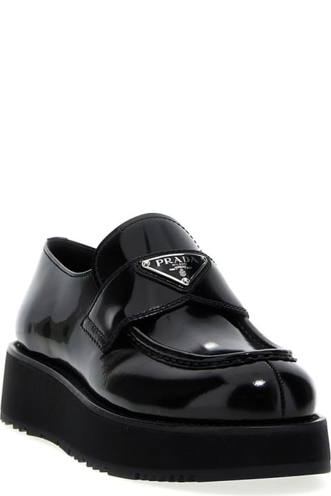 ウィメンズ Pradaのシューズ Prada Black Leather Loafer With Logo