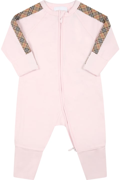 Bodysuits & Sets for Baby Girls Burberry Pink Set For Baby Girl With Iconic Check Vintage
