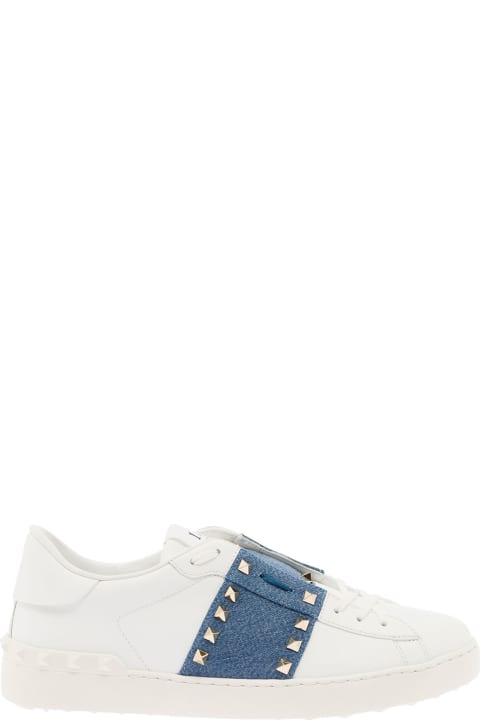 'rockstud Untitled' White And Light Blue Sneakers With Studs Detailing In Leather Man