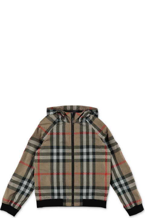 Coats & Jackets for Boys Burberry Burberry Giubbino Troy Check In Nylon Con Cappuccio Bambino