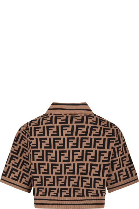 ガールズ トップス Fendi Brown Sweater For Girl With Ff
