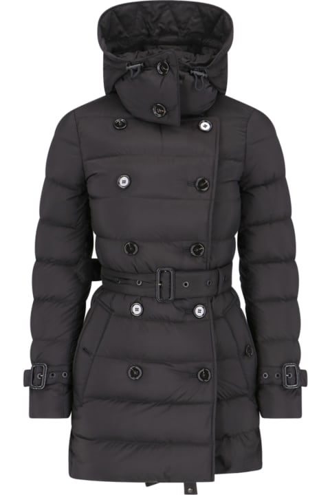 Coats & Jackets for Women Burberry Long Black Belted Down Jacket With Removable Hood In Nylon Woman