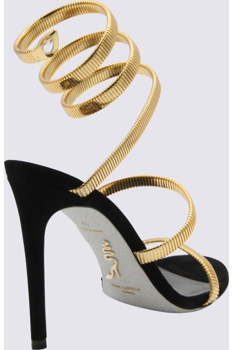 René Caovilla Shoes for Women René Caovilla Black Suede And Gold-tone Juniper Sandals