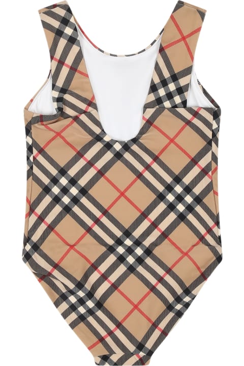 Swimwear for Boys Burberry Beige Swimsuit For Baby Girl With Iconic Check