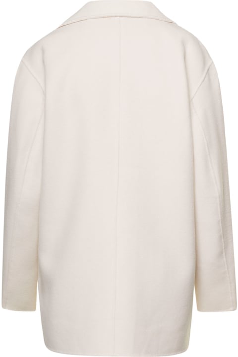 Cream White Blazer With Patch Pockets In Wool Woman