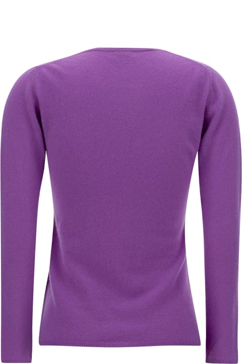 Purple Crewneck Sweater With Ribbed Trims In Cashmere Woman